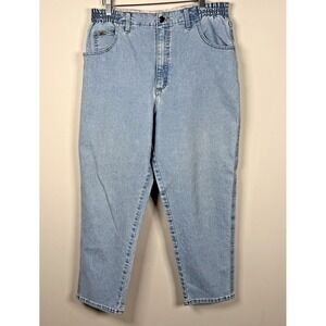 Vintage Lee Jeans Side Elastic Waist Light Wash High Rise Mom Jeans Tapered 16 P
